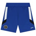 Boys Blue Logo Shorts, 1, hi-res