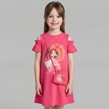 Girls Pink Ruffled Dress Set
