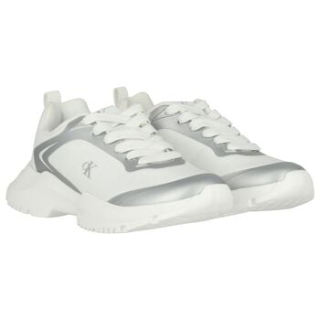 White & Silver Logo Trainers
