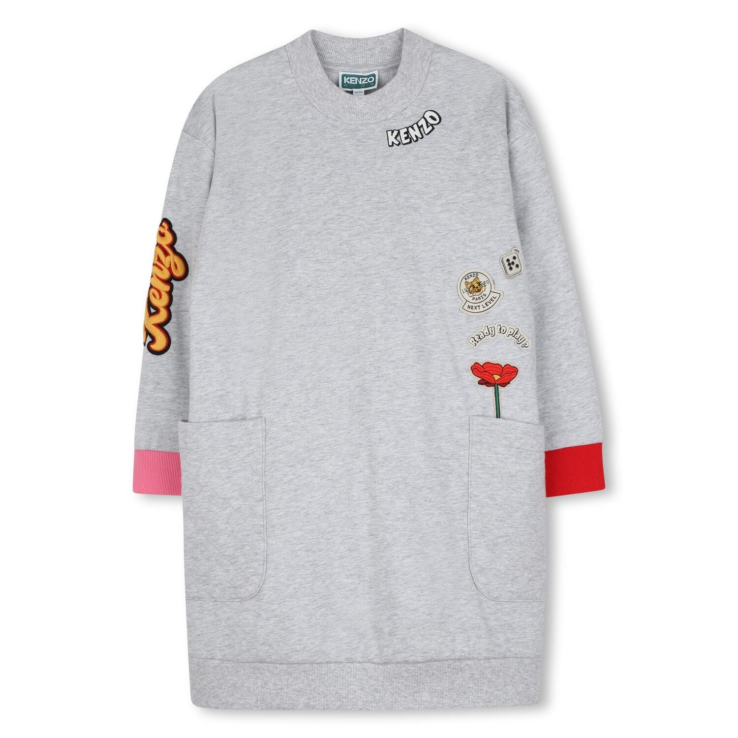 Girls Grey Embroidered Logo Sweatshirt Dress, 1, hi-res