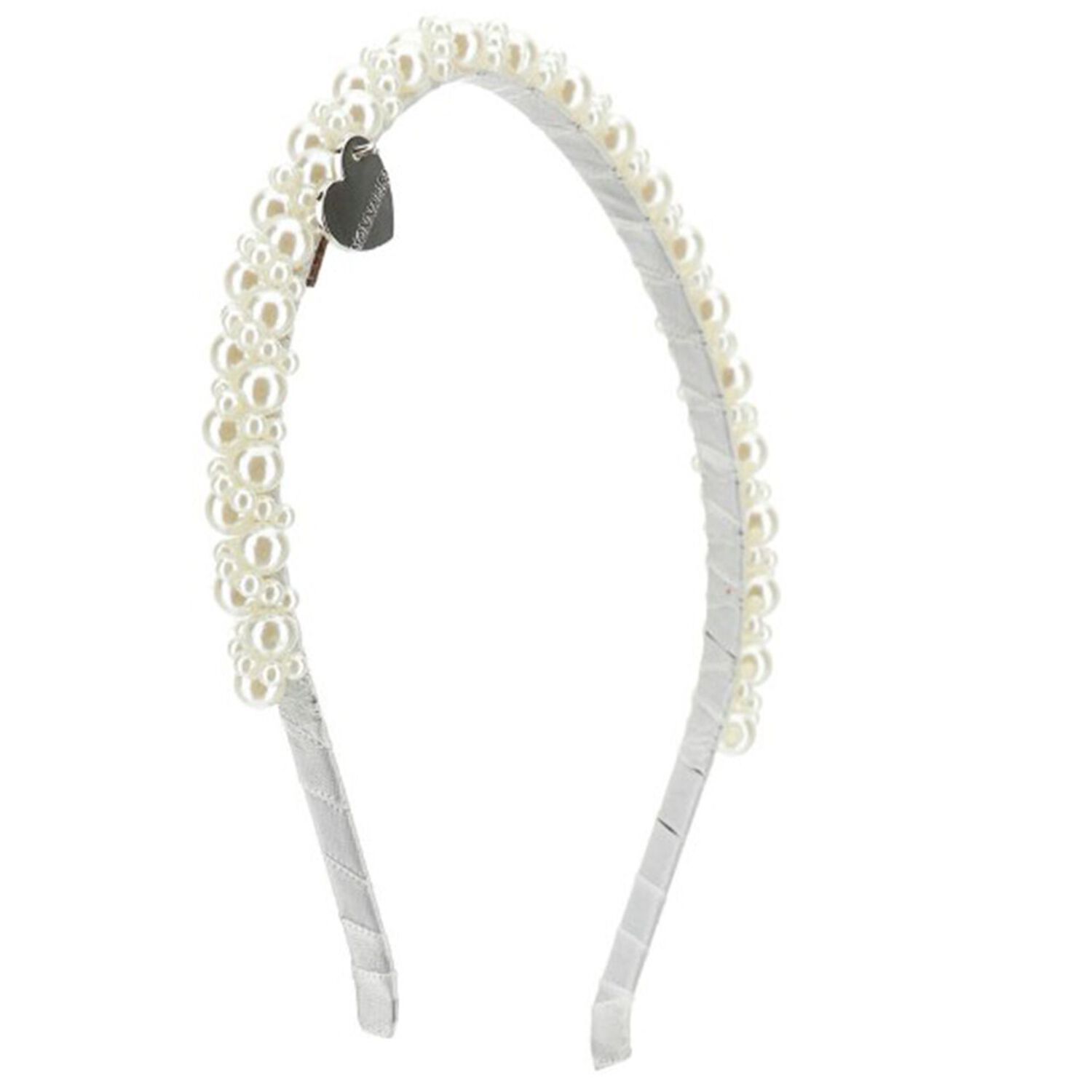 Girls White Embellished Pearl Headband, 1, hi-res