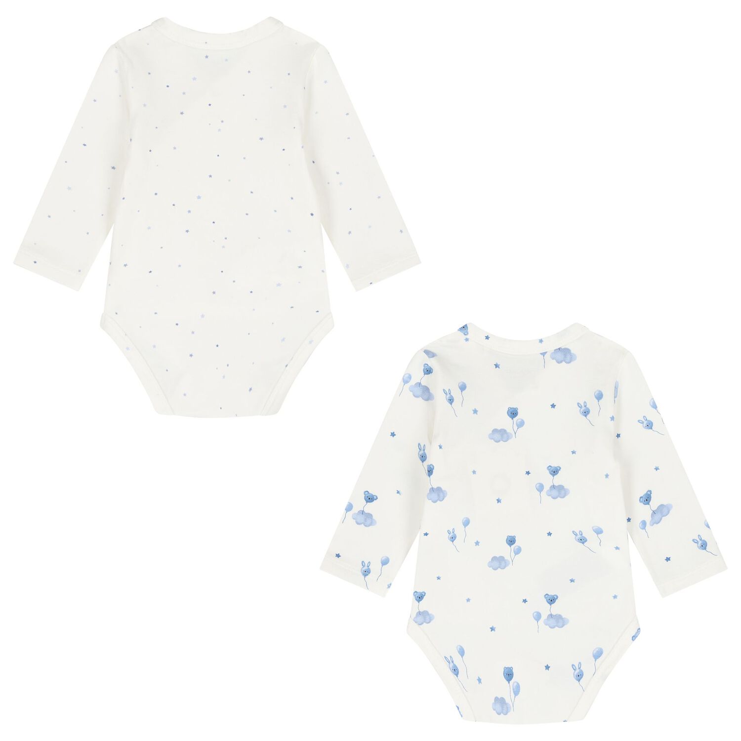 Baby Girls Ivory & Blue Balloon Bodysuits ( 2-Pack ), 3, hi-res