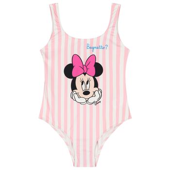 Girls Pink & White Striped Minnie Mouse Disney Swimsuit