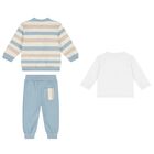 Baby Boys Beige, White & Blue Tracksuit (3 Piece), 1, hi-res