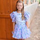 Girls Blue Floral Tulle Top, 1, hi-res