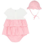 Baby Girls White & Pink Heart Bodysuit Set, 1, hi-res