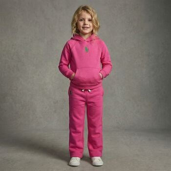 بنطلون رياضي للبنات بشعار باللون الوردي