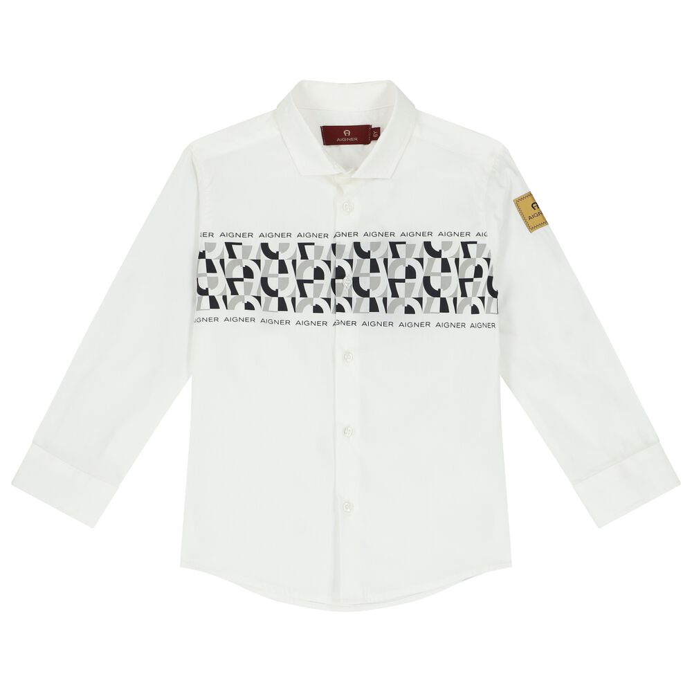 Aigner Boys White Logo Shirt | Junior Couture UAE