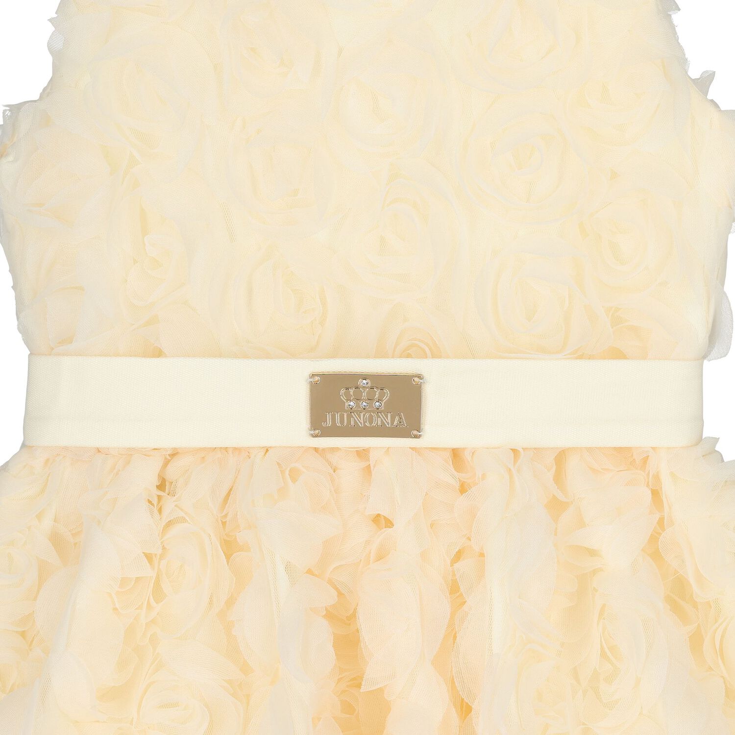 فستان بناتي عاجي اللون مزين بزهور ثلاثية الأبعاد, 1, hi-res