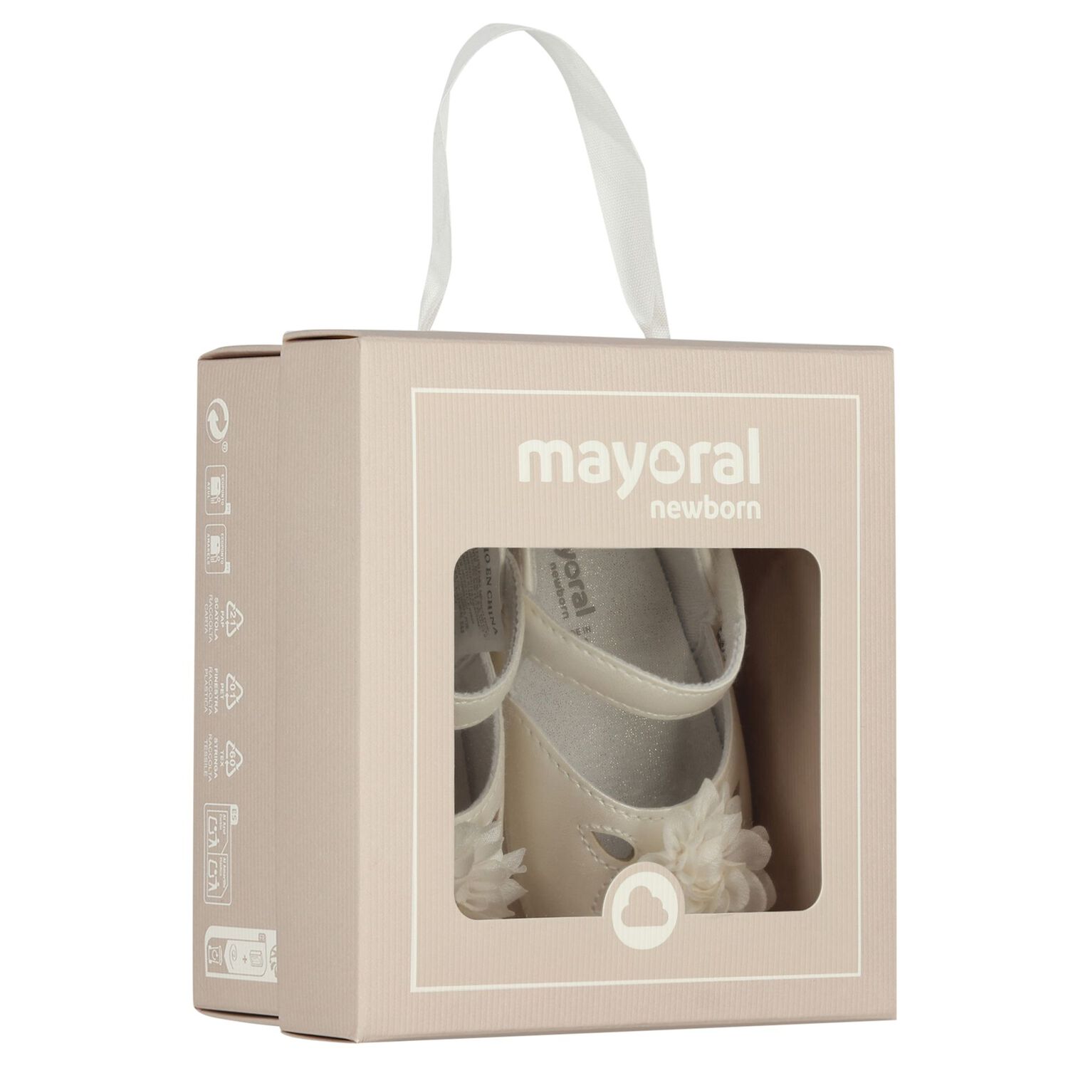 حذاء ما قبل المشي بنقشة زهور للبنات باللون العاجي, 1, hi-res