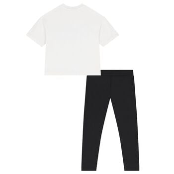 Girls White & Black Crystal Embellished Diamant&eacute; Logo Leggings Set
