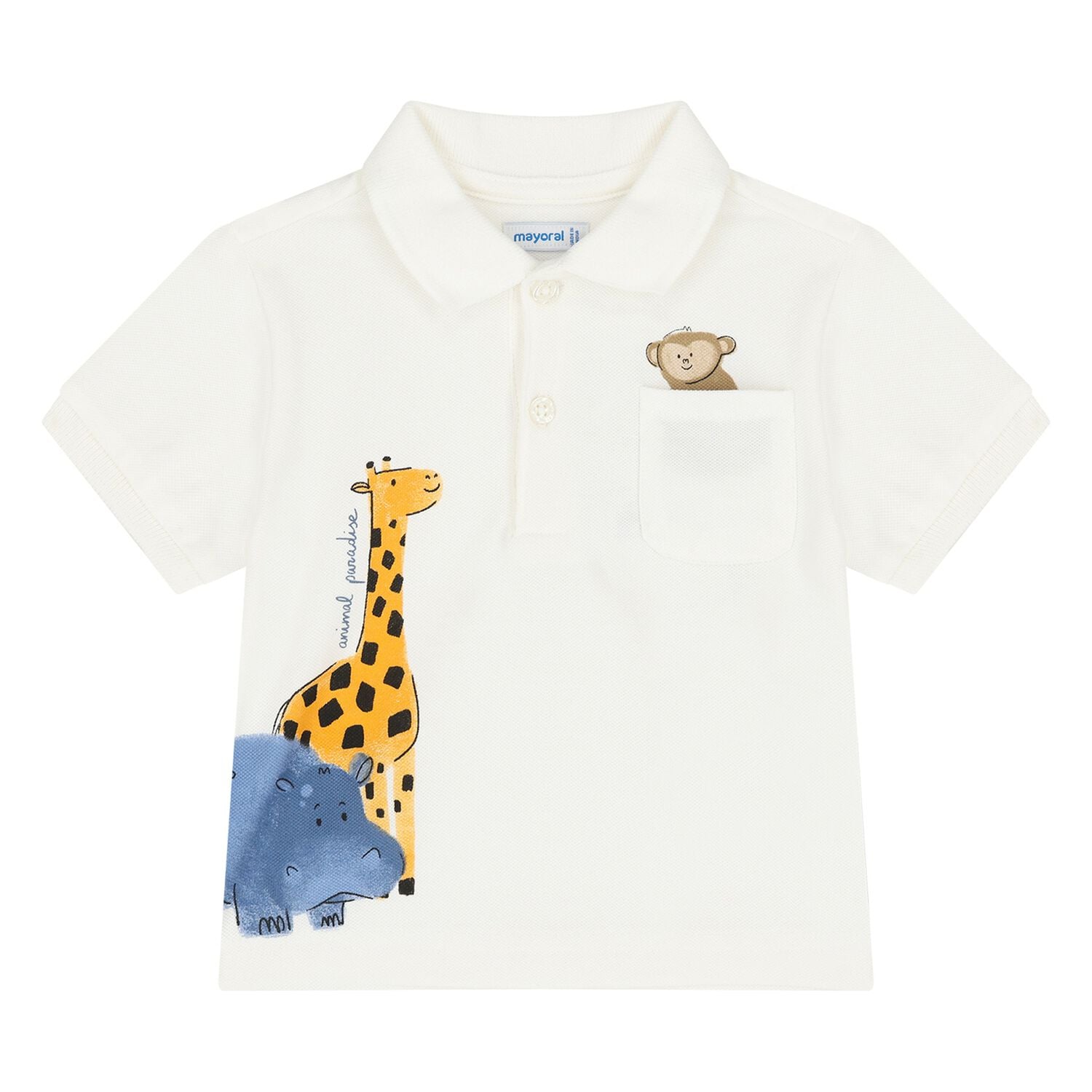 Younger Boys Ivory Animals Polo Shirt, 1, hi-res