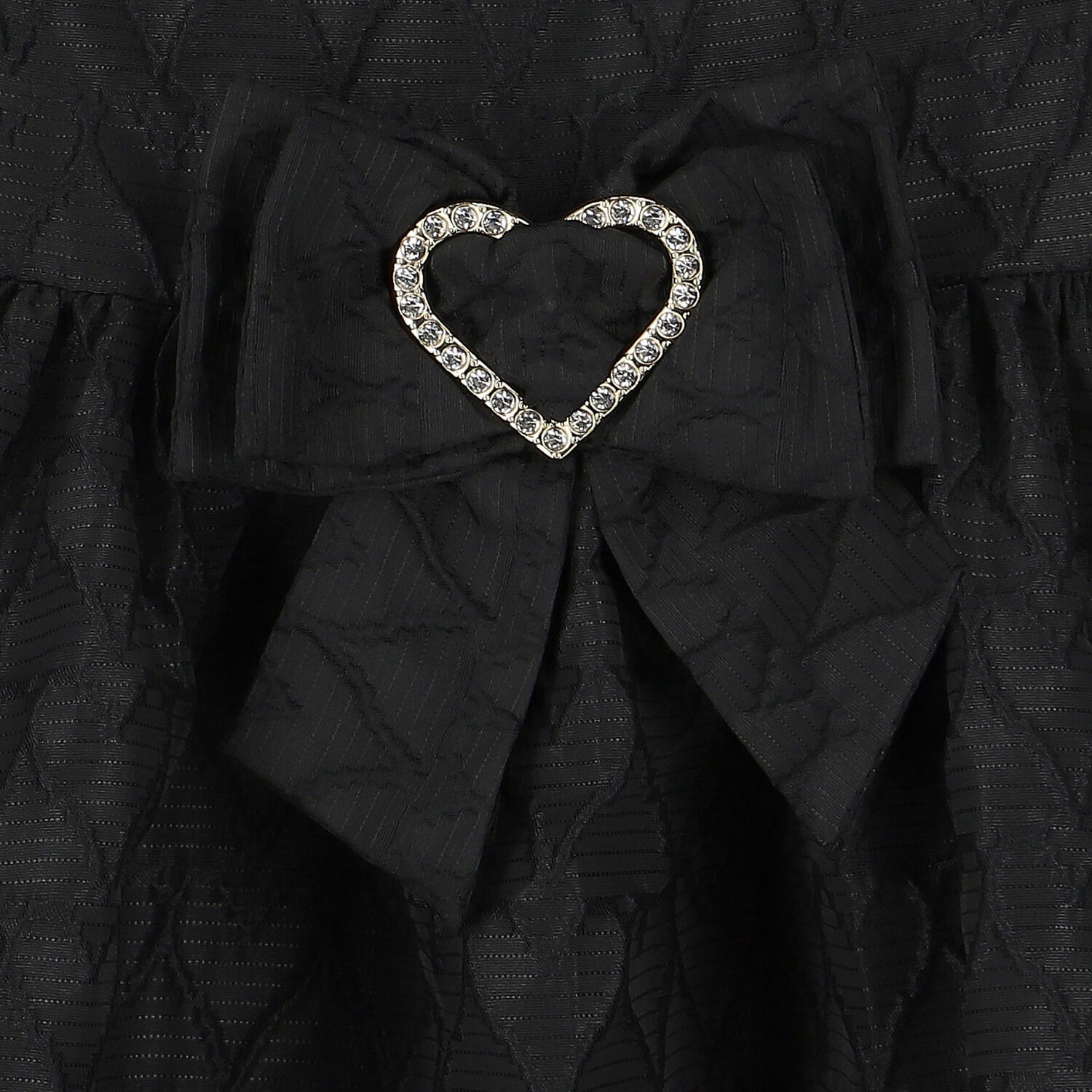 Girls Black Jacquard Heart Dress, 1, hi-res