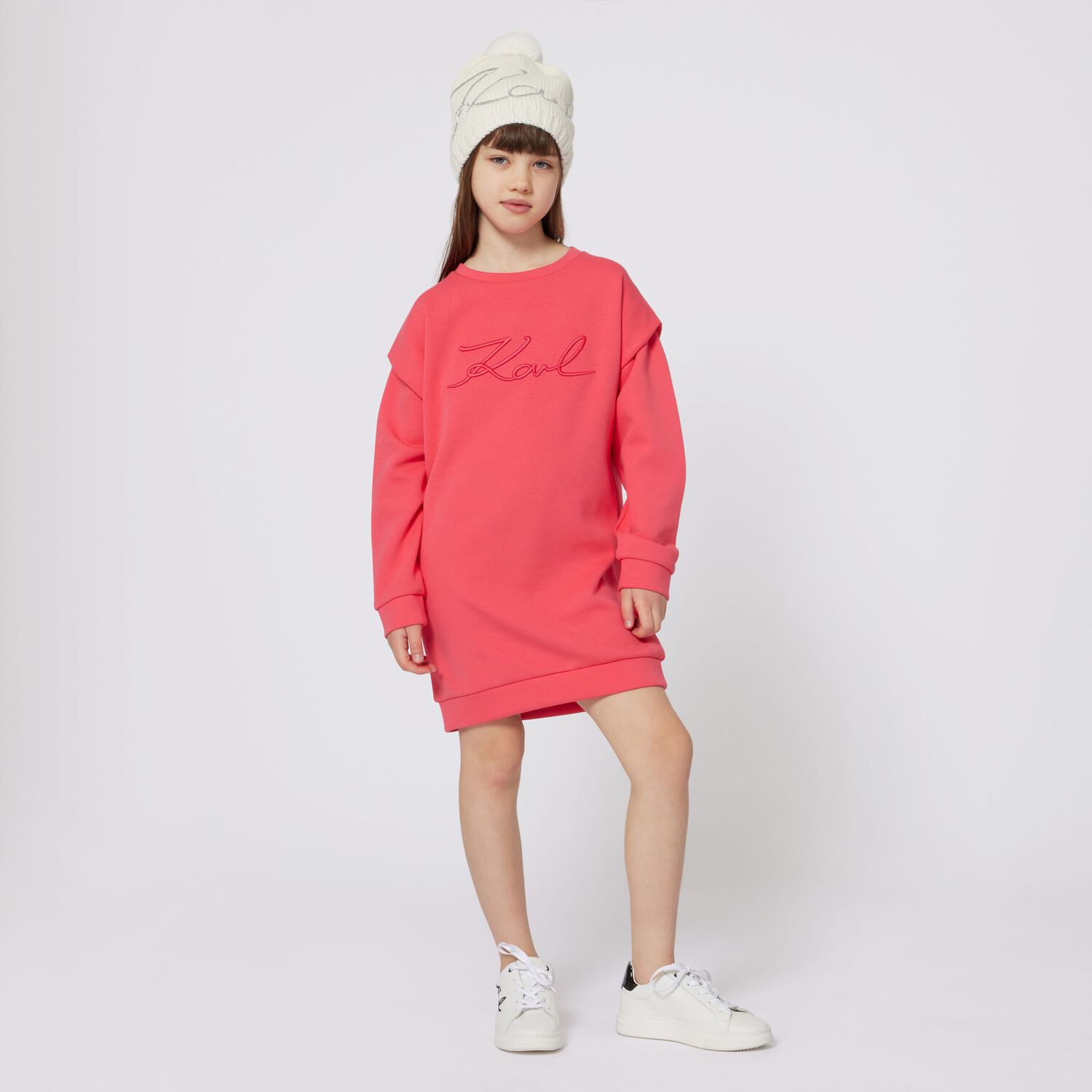 فستان وردي بشعار للبنات, 1, hi-res