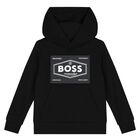 Boys Black Logo Hooded Top, 1, hi-res