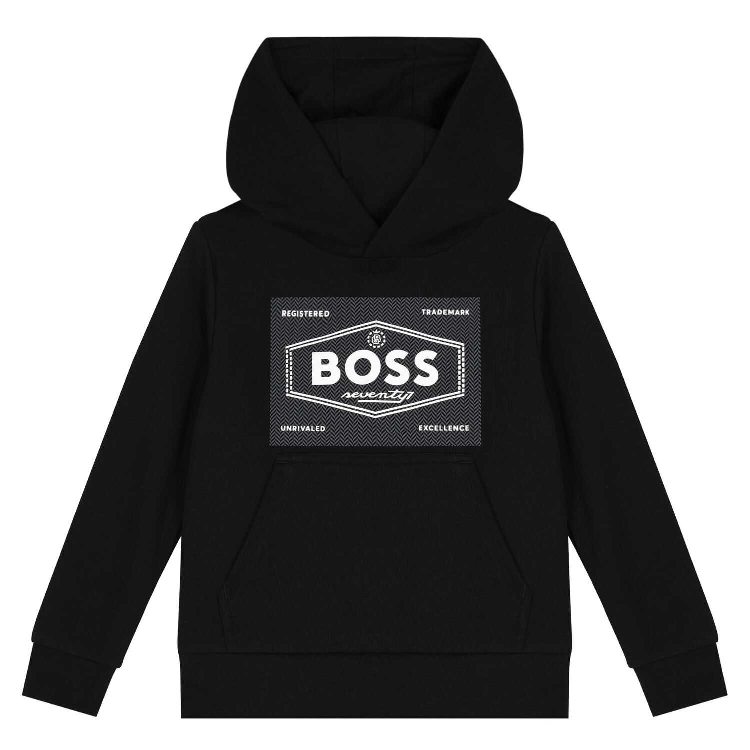 Boys Black Logo Hooded Top, 1, hi-res