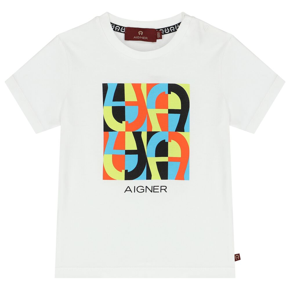 Aigner Younger Boys White Logo T-Shirt | Junior Couture UAE
