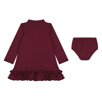 Baby Girls Burgundy Ruffled Polo Dress Set