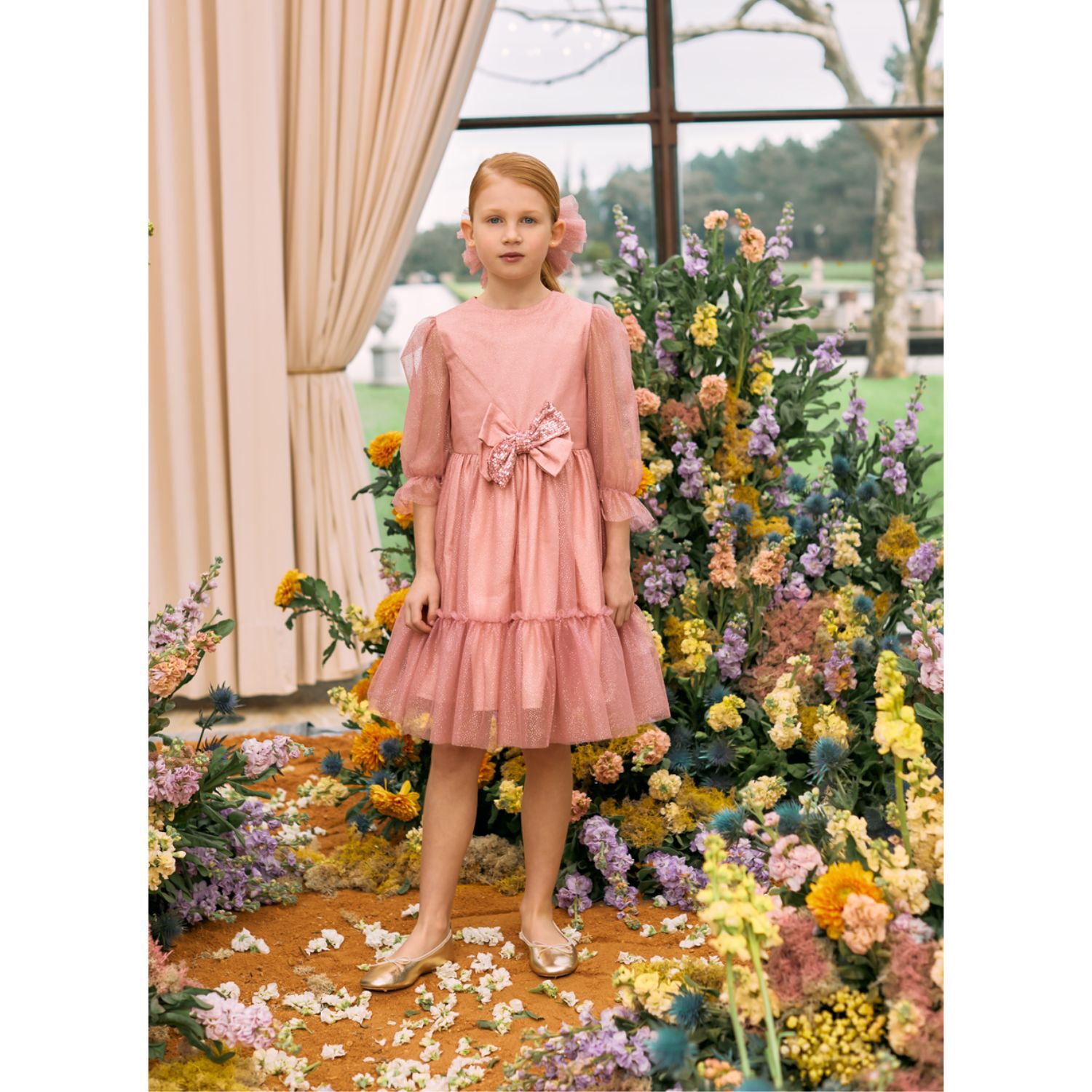Girls Pink Tulle Dress, 1, hi-res