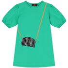 Girls Green Logo Bag Dress, 2, hi-res
