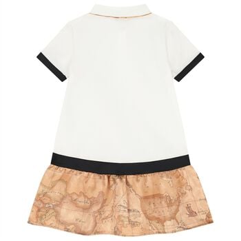 Girls Ivory & Beige Geo Map Dress