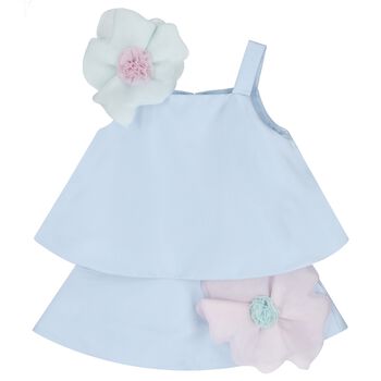 Girls Blue Organza Flower Dress