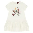 Younger Girls Ivory Butterflies Logo Dress, 1, hi-res