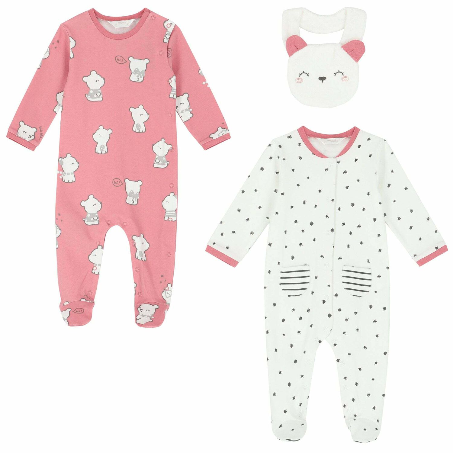 Baby Girls Ivory & Pink Babygrows Set, 1, hi-res image number null