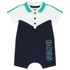 Baby Boys White & Navy Blue Logo Polo Romper, 2, hi-res