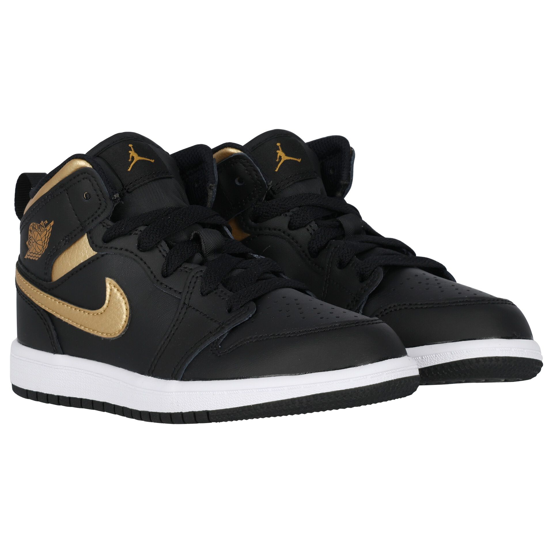 Nike Kids Black White Gold Air Jordan 1 Mid Trainers Junior Couture UAE