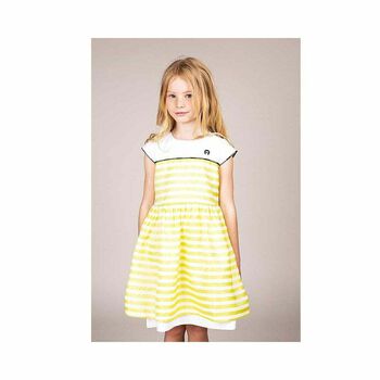 Girls Yellow & White Striped Dress