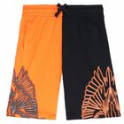 Boys Black & Orange Printed Shorts, 1, hi-res