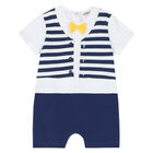 Baby  Boys White & Navy Vest Romper, 1, hi-res