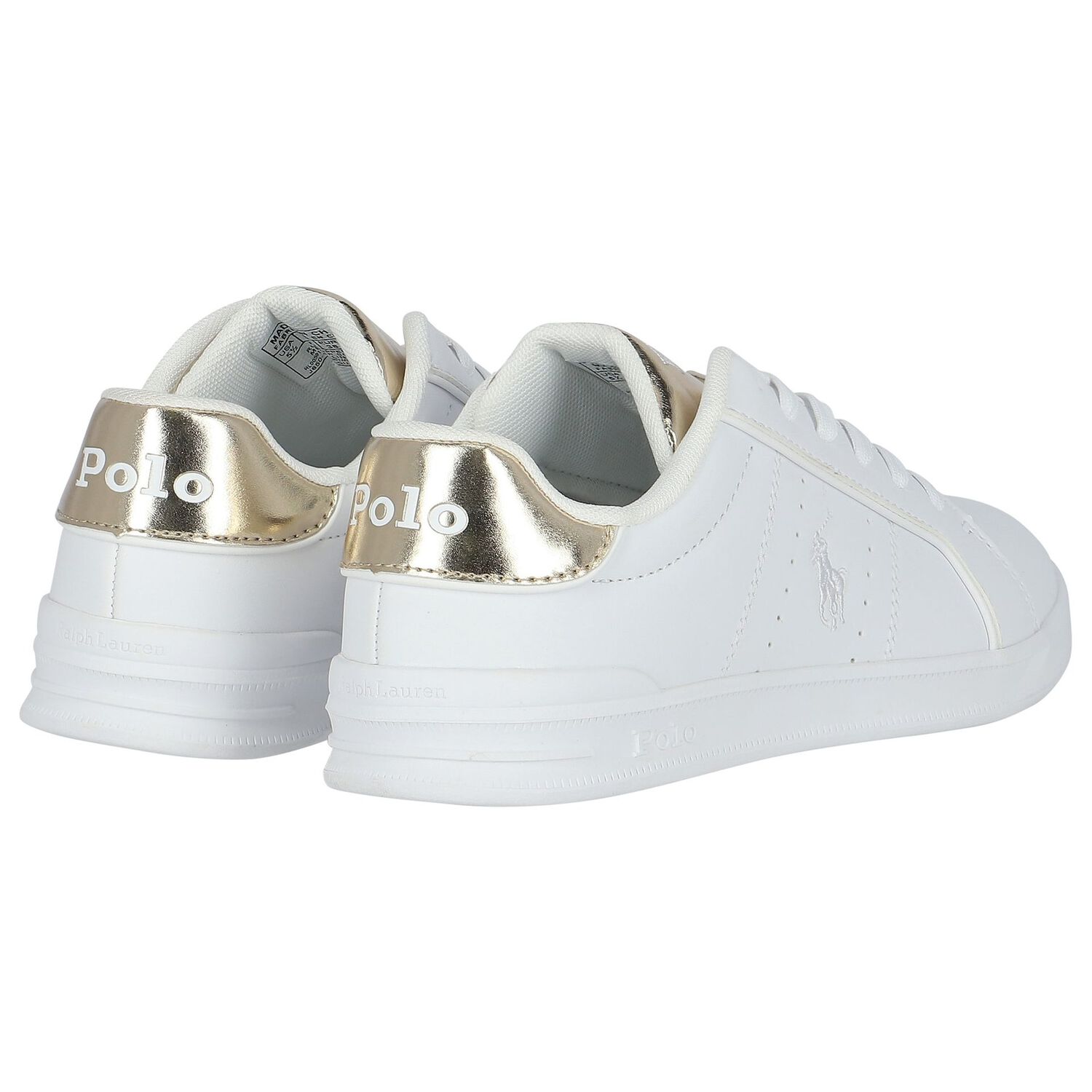 Girls White & Gold Logo Trainers, 1, hi-res