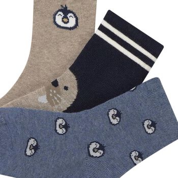 Younger Boys Beige, Navy & Blue Socks ( 3-Pack )