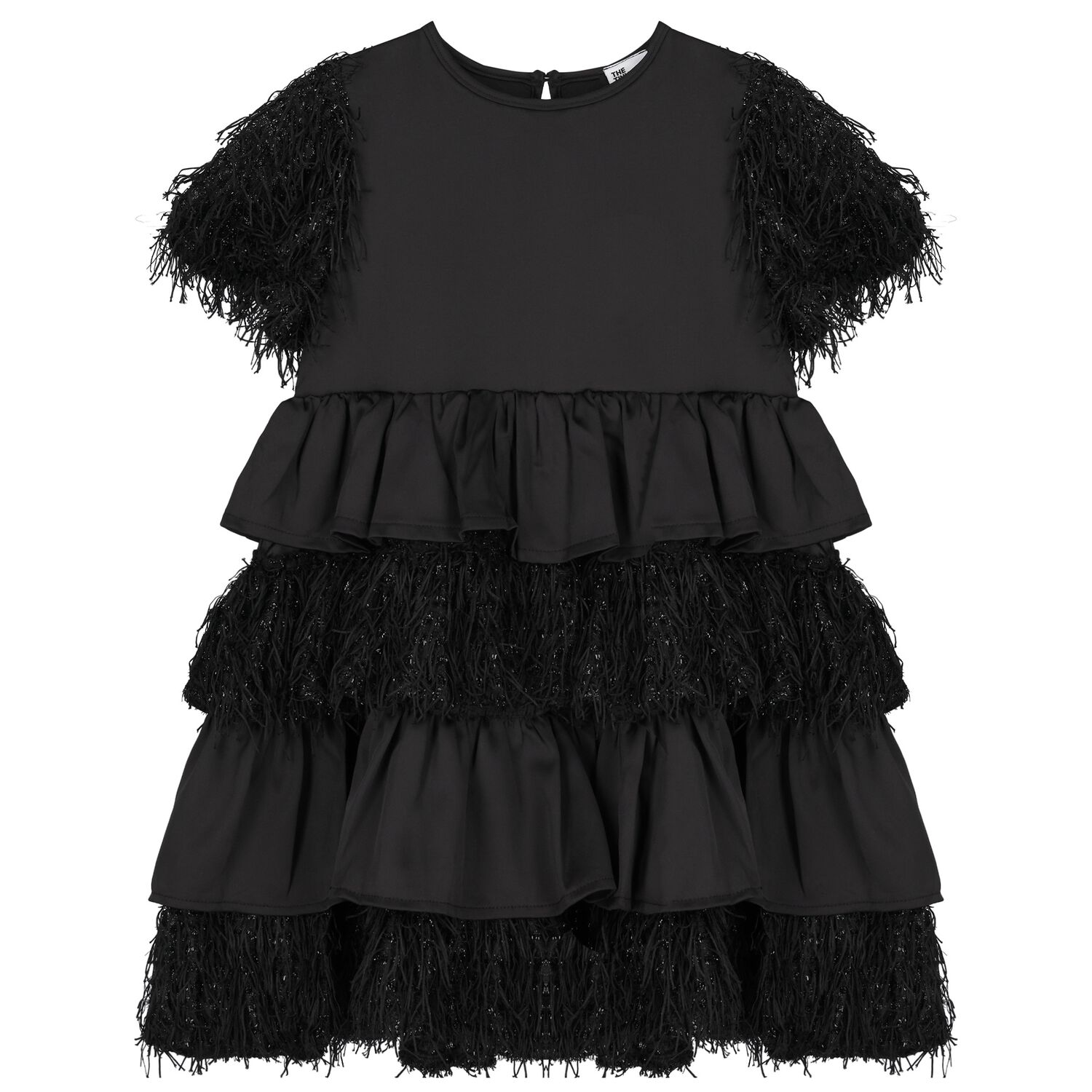 Girls Black Tiered Satin Dress, 1, hi-res image number null