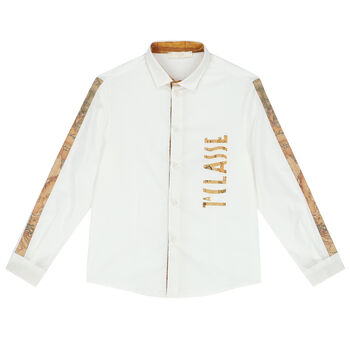 Boys Ivory & Beige Logo Shirt