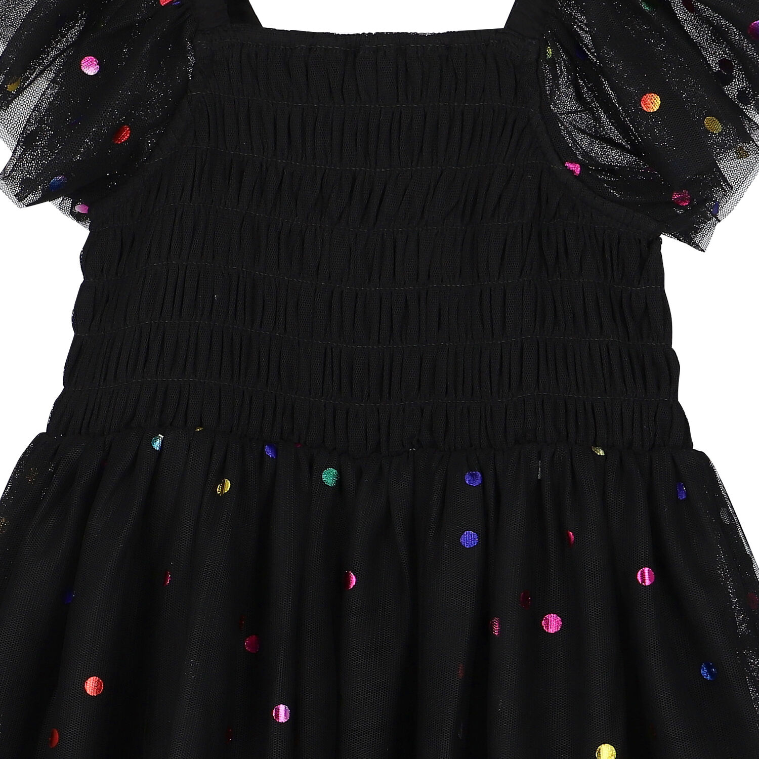 Girls Black Dots Tulle Dress, 1, hi-res
