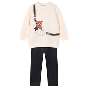 طقم ليجينز بنات باللون العاجى والاسود 