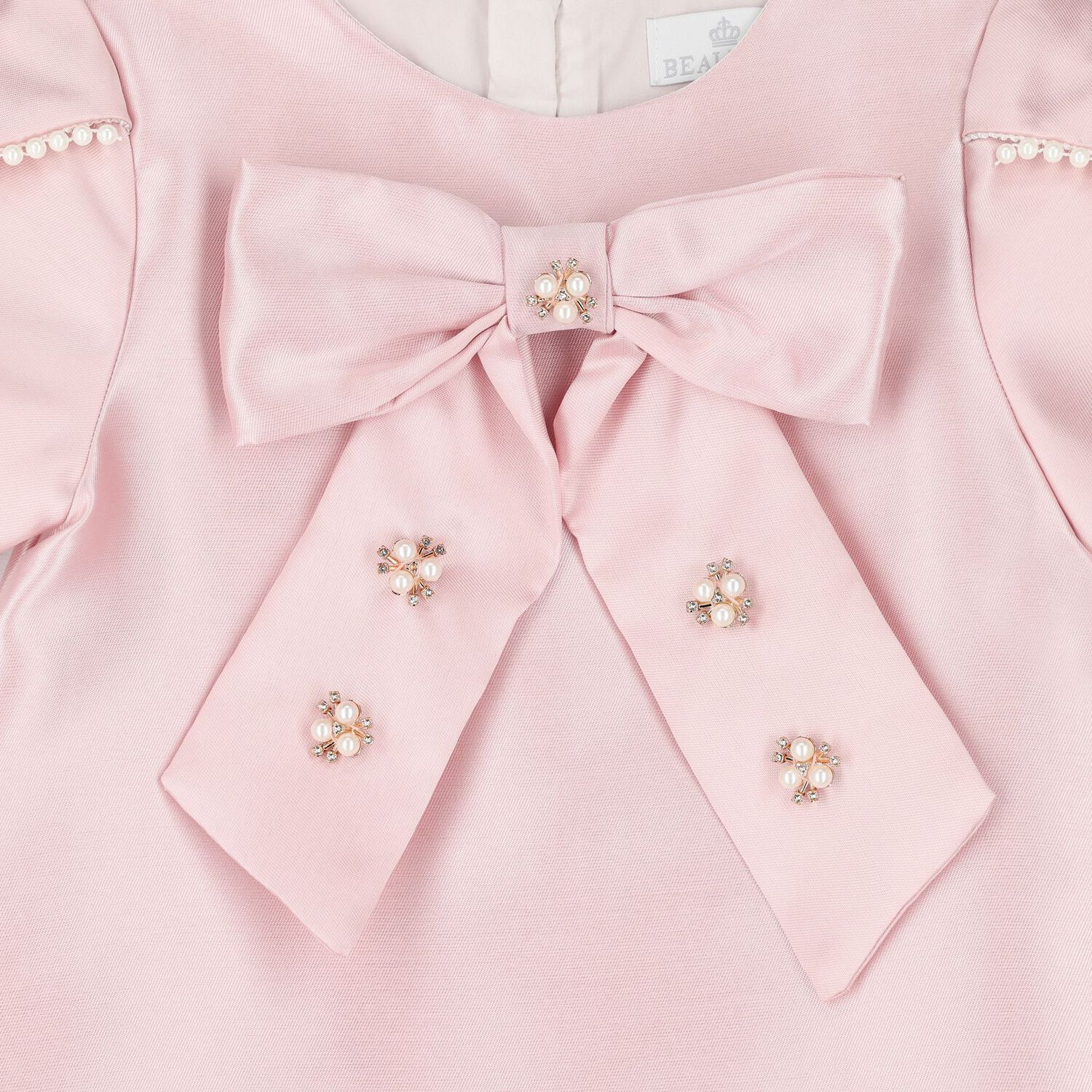 فستان بنات من الساتان واللؤلؤ باللون الوردي, 1, hi-res image number null