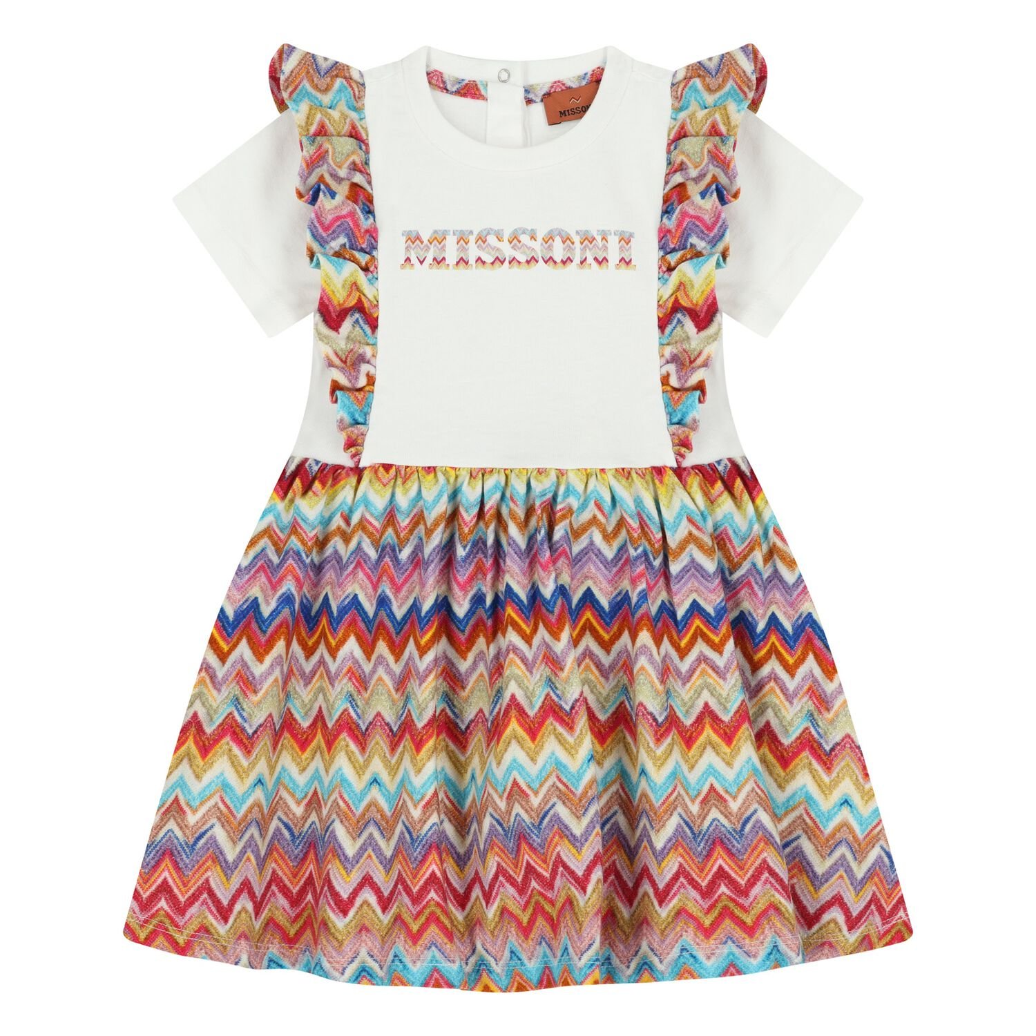Younger Girls Multi-Coloured Logo Zig Zag Dress, 2, hi-res