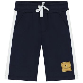 Younger Boys Navy Blue & White Logo Shorts