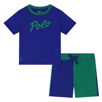 Baby Boys Blue and Green Logo Short Set