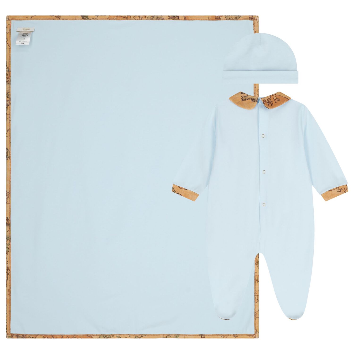 Baby Boys Blue & Beige Geo Map Babygrow Gift Set, 3, hi-res