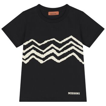 Girls Black Zig Zag Logo T-Shirt