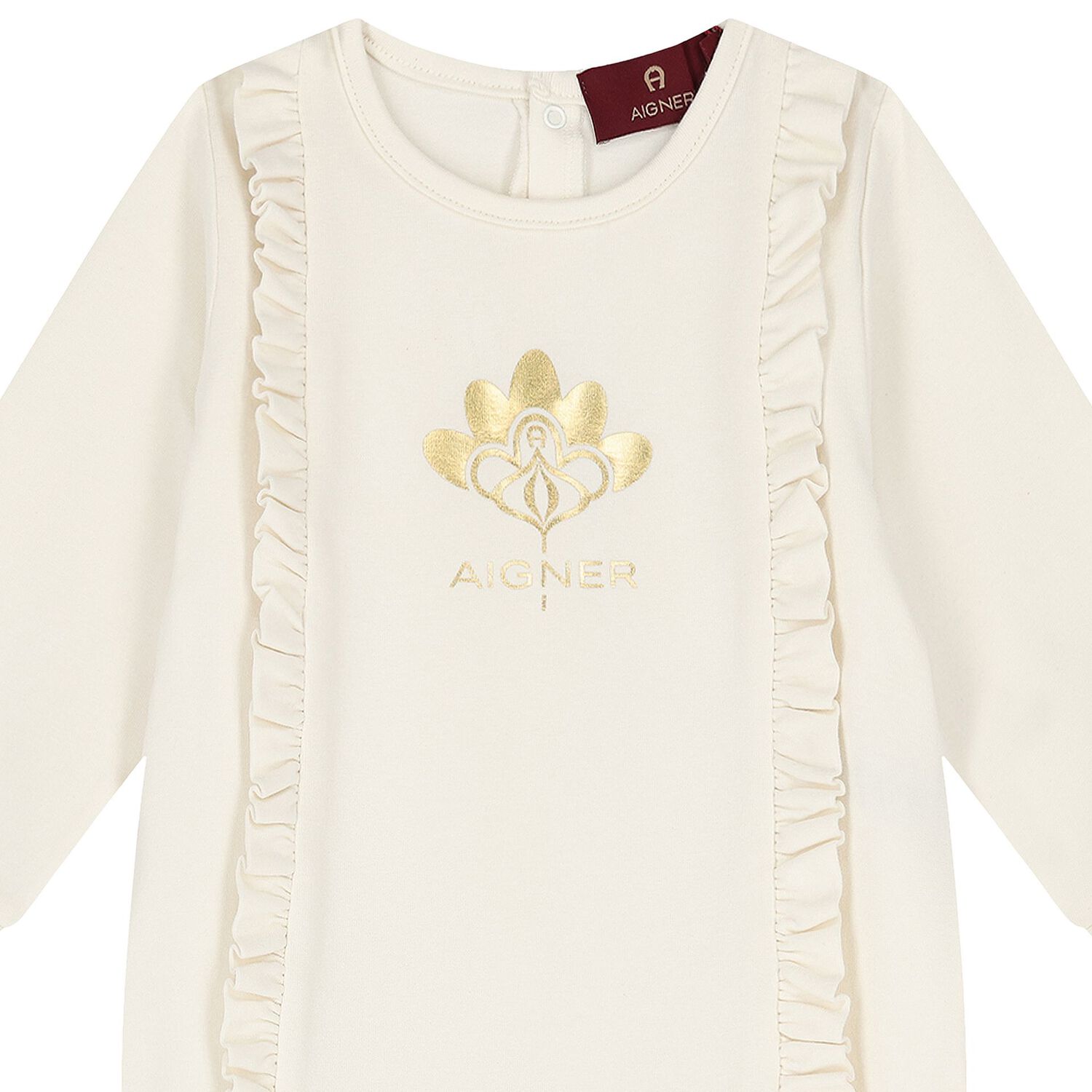 Baby Girls White & Gold Ruffled Babygrow, 1, hi-res image number null
