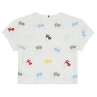 تيشيرت بنات بالشعار باللون الأبيض, 1, hi-res