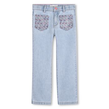Girls Blue Denim Rhinestone Jeans