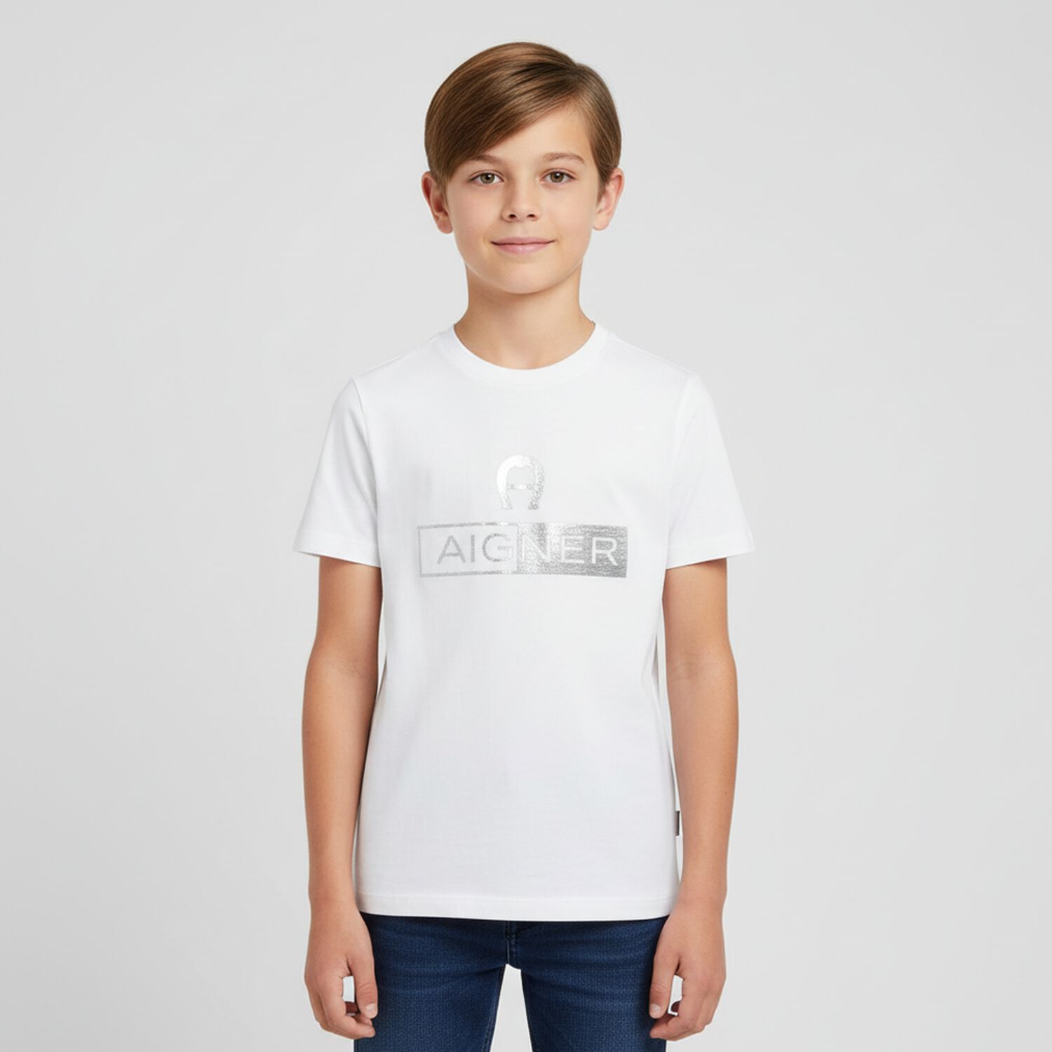 Boys White Logo T-Shirt, 4, hi-res
