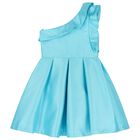 Girls Turquoise Asymmetric Dress, 2, hi-res